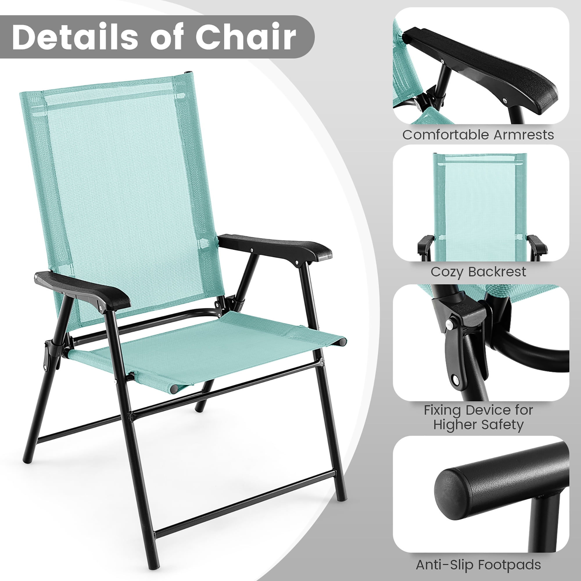 Gymax Patio Metal Outdoor Camping Rip-resistant and Durable Folding Chairs, Green ("Set of 4")