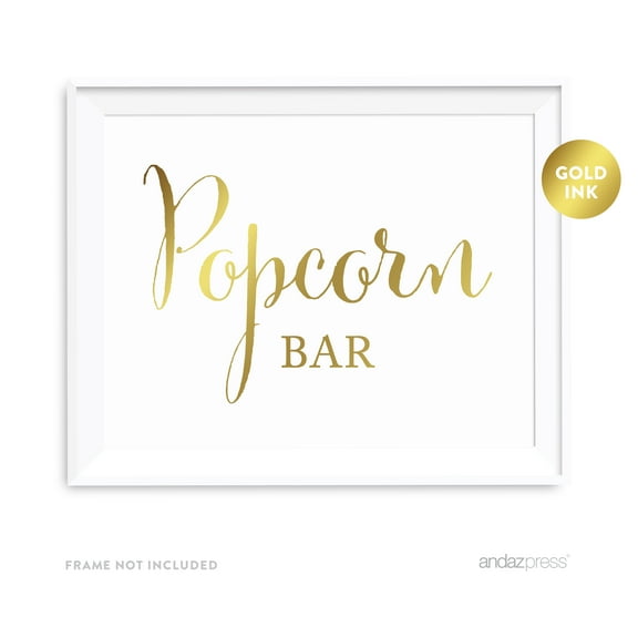 Popcorn Bar Metallic Gold Wedding Party Signs