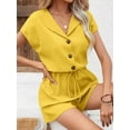 thumbnail image 4 of MORTTIC Women's 2-Piece Summer Lounge Set, Textured Short Sleeve Button-Down Shirt and Matching Shorts Outfit, L, 4 of 6