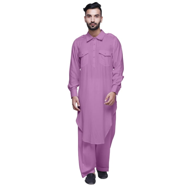 Atasi Classic Collar Pathani Kurta Pajama For Boys Rayon Front Pocket Shirt