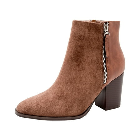 

Boots for Women Women Ankle Boots Pointed Winter Fashion Square High Heel Flock Zip Shoes