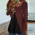 thumbnail image 2 of Colorblock Long Sleeve V Neck Tops for Women Tunic Shirts Casual Loose Pullover Blouses Red,XL, 2 of 6