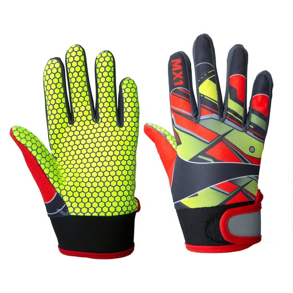 Youth MX ATV off-road Breathable Light-Weight Riding Gloves - Color: Red & Yellow - Large
