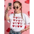 thumbnail image 1 of Girls' Casual Chic Heart Print Short Sleeve T-Shirt - Soft Cotton, Round Neck, Machine Washable - Perfect for Spring & Summer Outfits TOP TEE, 1 of 6