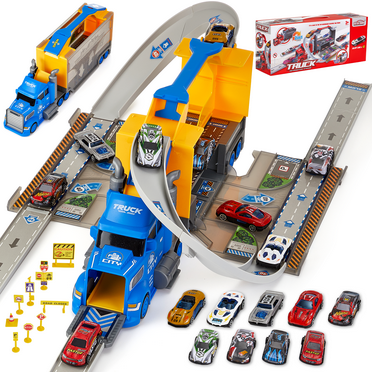 Zacro Carrier Truck Race Track Toys for Kid, Transport Trucks Playset with 9 Car Toys for Toddlers, Car Carrier Truck Toys Gifts for Age 3 4 5 6  Years Old Boys Girls