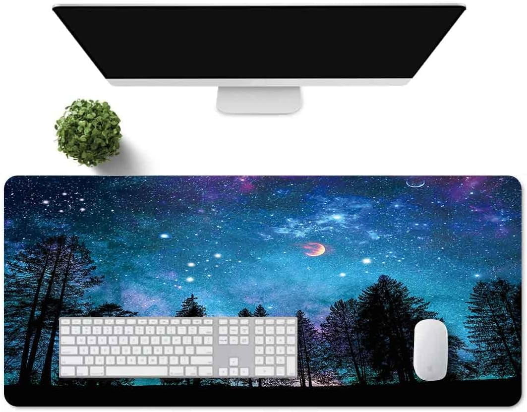 31.5x11.8x0.12 Inches Star Mouse Pad Fairytale Fantasy Universe Plant Forest Pattern Rubber Gaming Mouse Pad,with Rubber Mouse Pad with Non-Slip Pad BDLSMN37