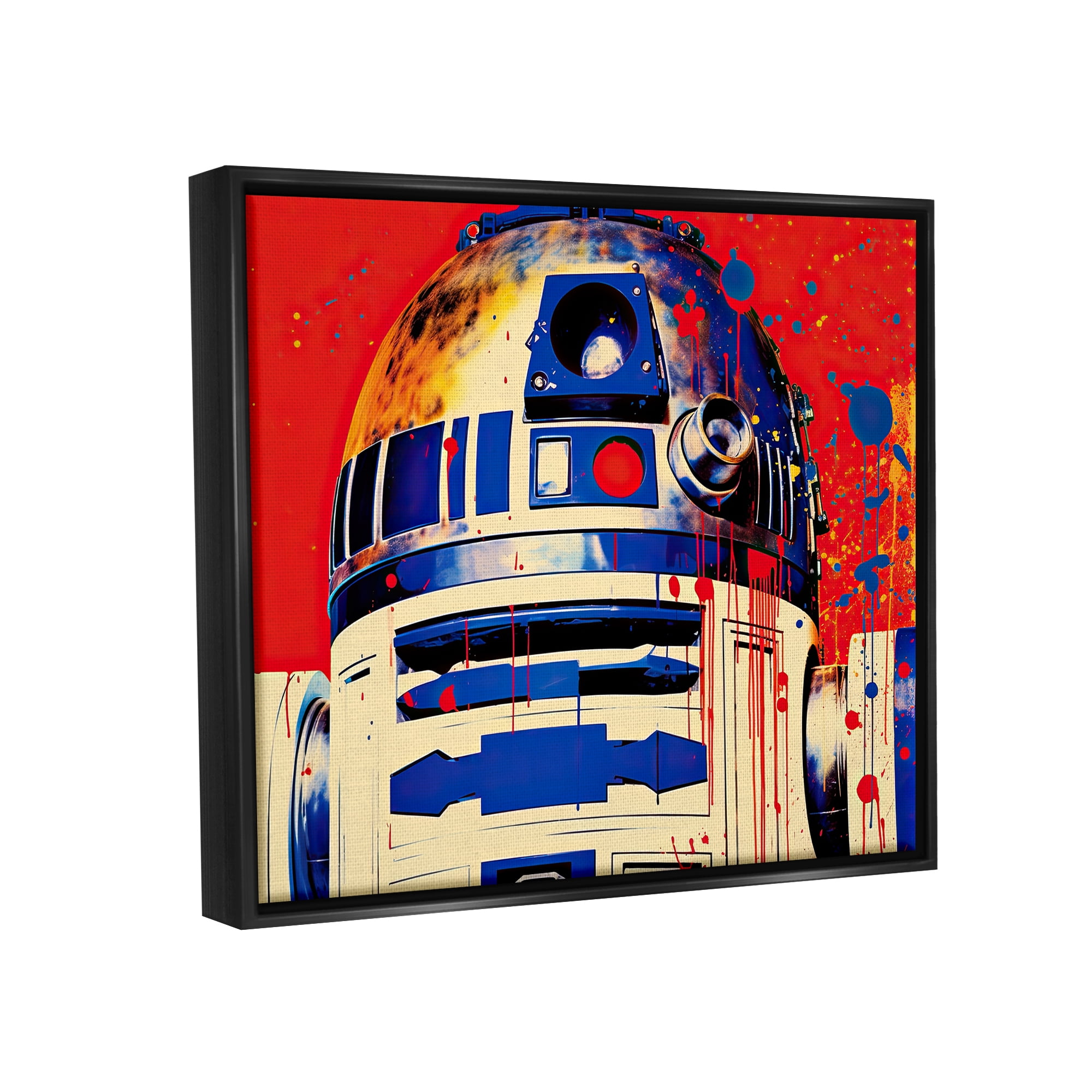 Stupell Industries Urban Paint Splatter Robot Fairy Tales & Fantasy Painting Black Floater Framed Canvas Art Print Wall Art, 21 x 17