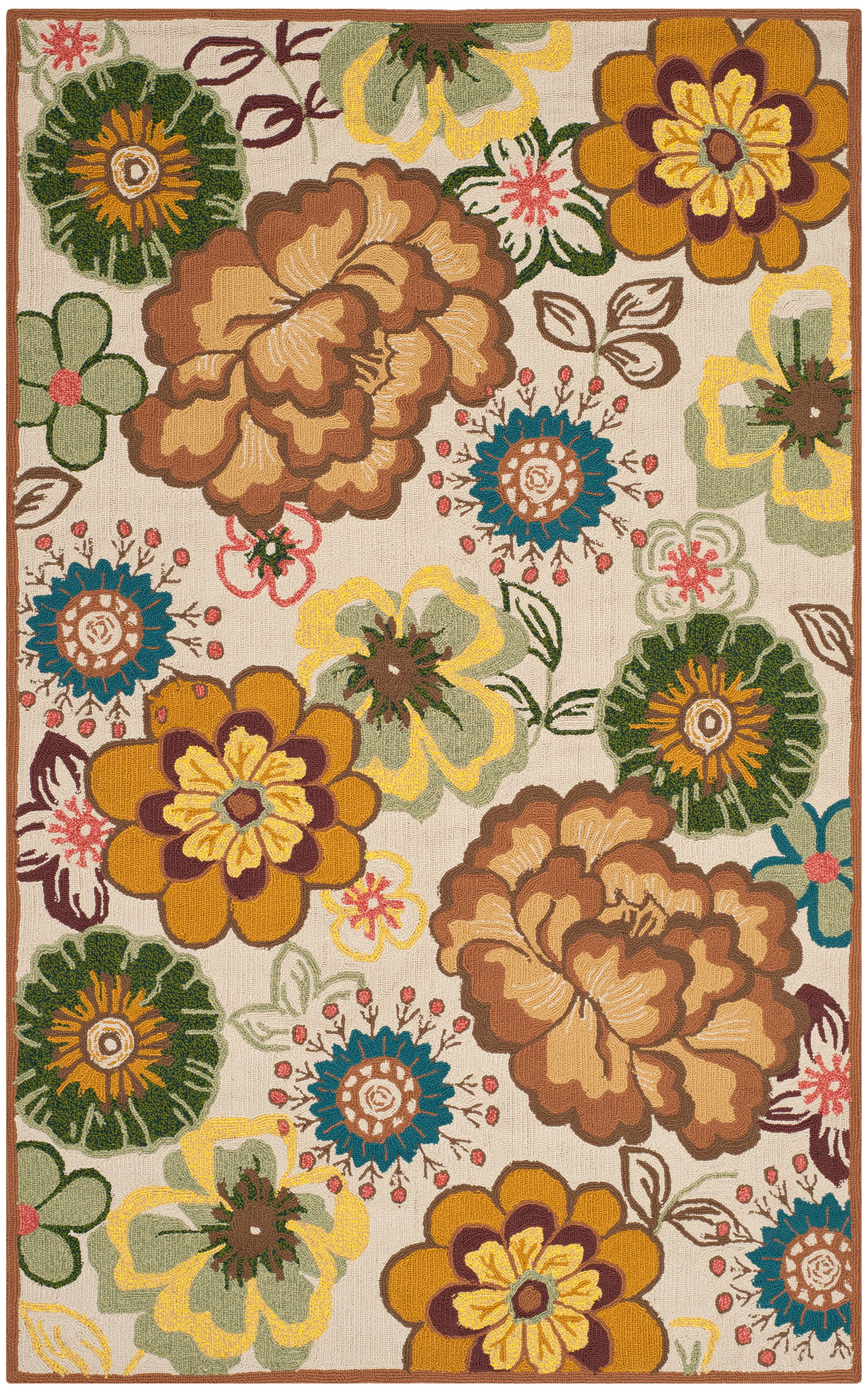 SAFAVIEH Four Seasons Lisette Novelty Flowers Area Rug, Ivory/Brown, 3