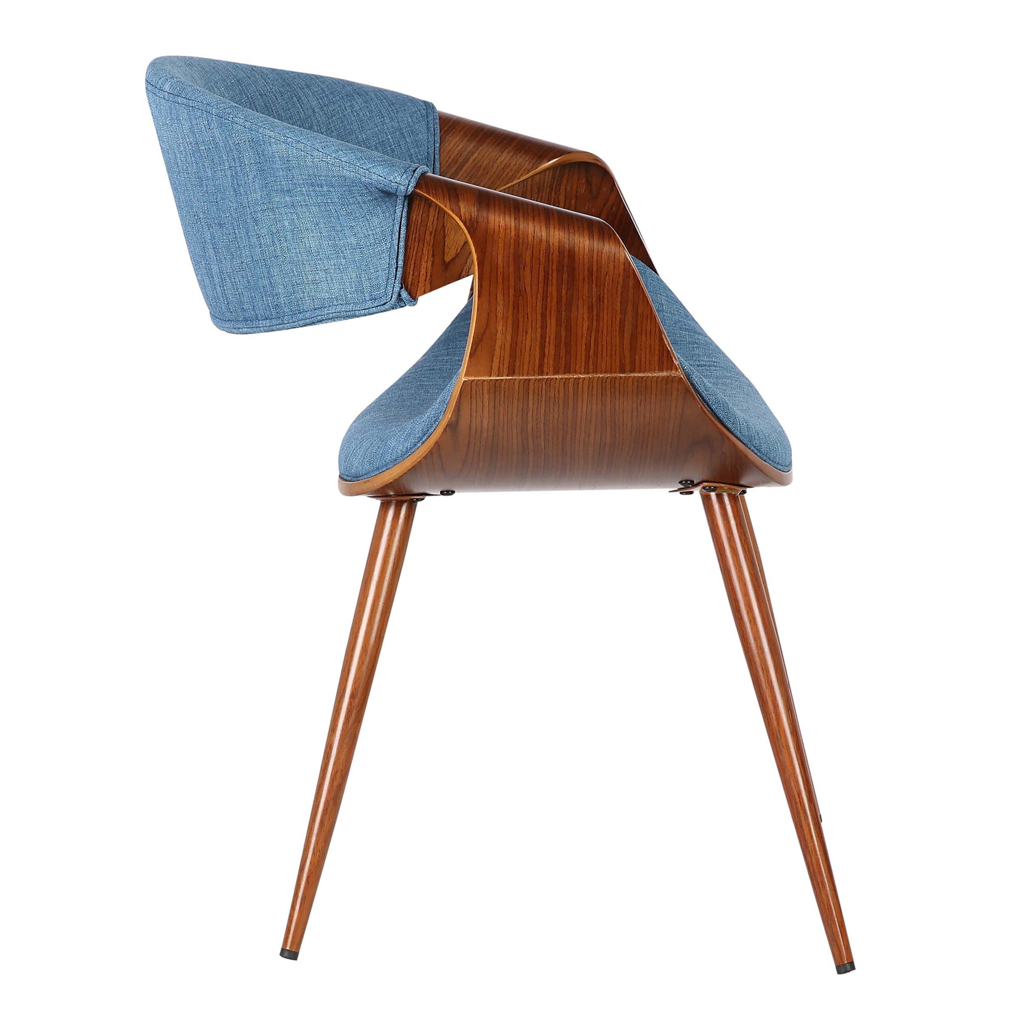 Butterfly Mid-Century Dining Chair in Walnut Finish and Blue Fabric