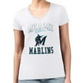 thumbnail image 4 of Women's G-III 4Her by Carl Banks White Miami Marlins Super-Slim Fit Lightweight Team Logo Graphic V-Neck T-Shirt, 4 of 5