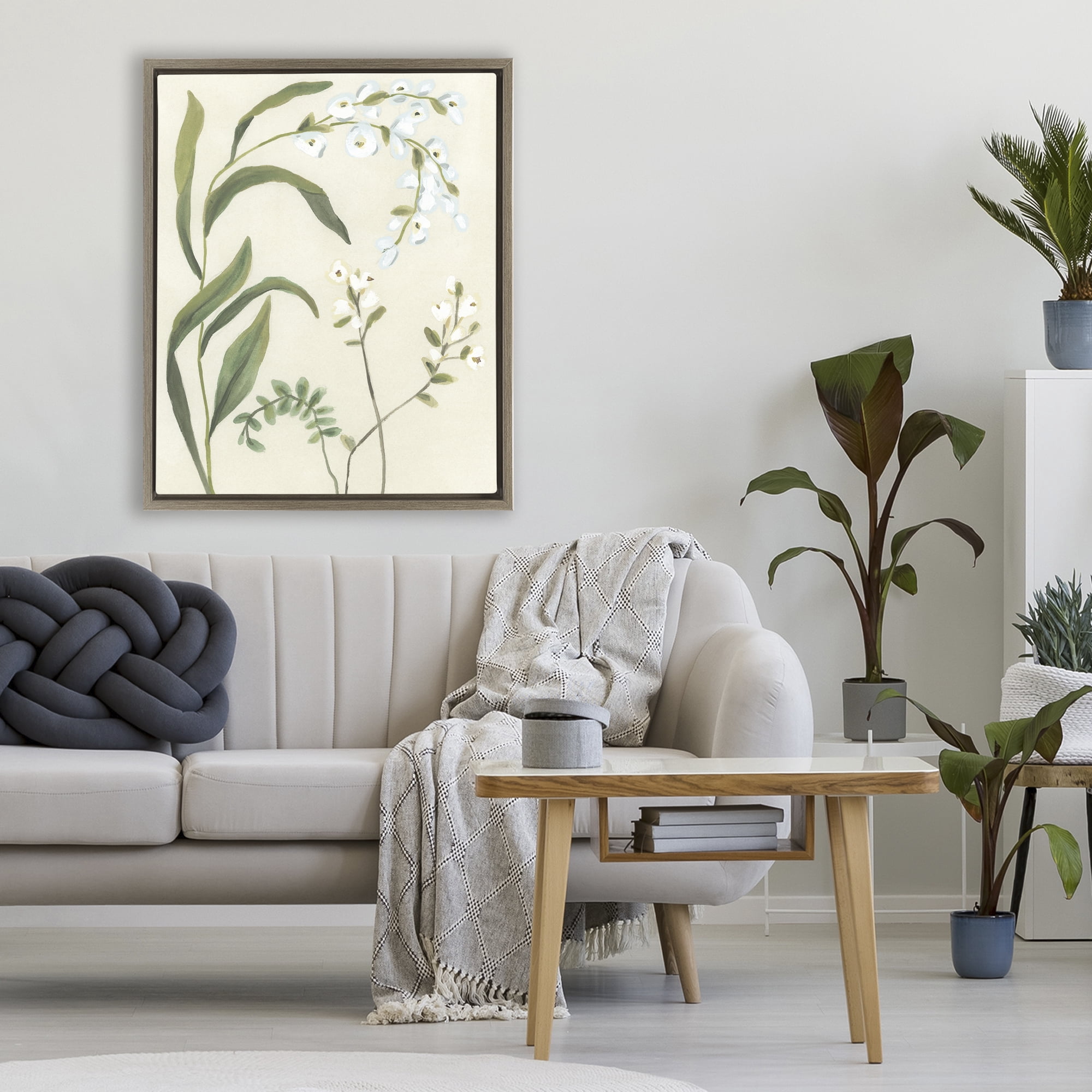 Stupell Industries Soft Snowdrop Stems Brown Framed Floater Canvas Wall Art, design by June Erica Vess