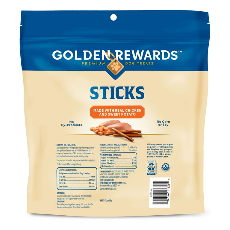 Golden Rewards Chicken and Sweet Potato Dual Flavor Treat Sticks for Dogs 16 oz Bag Walmart