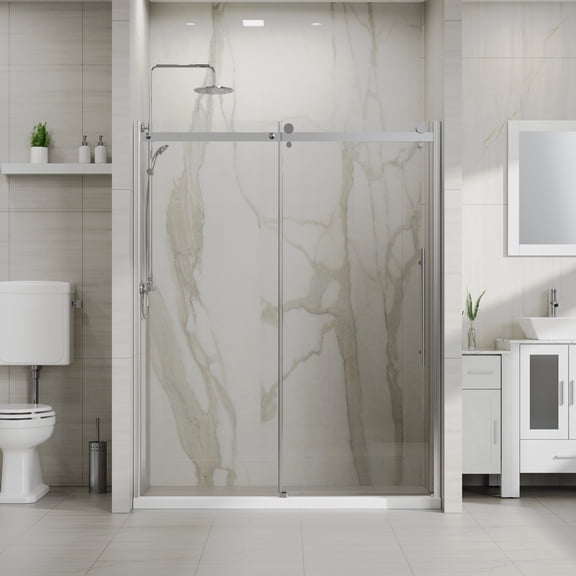 58.5-60"W x 72"H Frameless Single Sliding Shower Door, 1/4"(6mm) Tempered Glass, Chrome