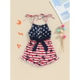 thumbnail image 4 of Elippeo 4th of July Kids Girls Romper Overalls Stripe Stars Print Sleeveless Tie-Up Spaghetti Straps Shortall Summer Jumpsuit with Belt, 4 of 10