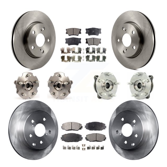 Transit Auto Front Rear Hub Bearings Assembly Disc Brake Rotors and Semi-Metallic Pads Kit (10Pc) for Car 2013-2018 Toyota RAV4 LE with AWD - Left Right Side (Driver Passenger) KBB-108938
