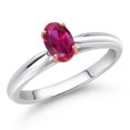 thumbnail image 2 of Gem Stone King 925 Sterling Silver and 10K Rose Gold Prongs Red Created Ruby Solitaire Engagement Ring for Women (0.50 Cttw, Oval 6X4MM, Gemstone July Birthstone, Available in Size 5, 6, 7, 8, 9), 2 of 4