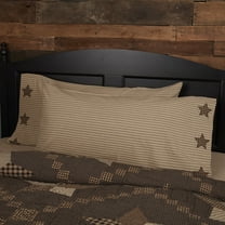 VHC Brands Farmhouse Star Appliqued Cotton Primitive Bedding King Pillow Case Set of 2, Charcoal Black