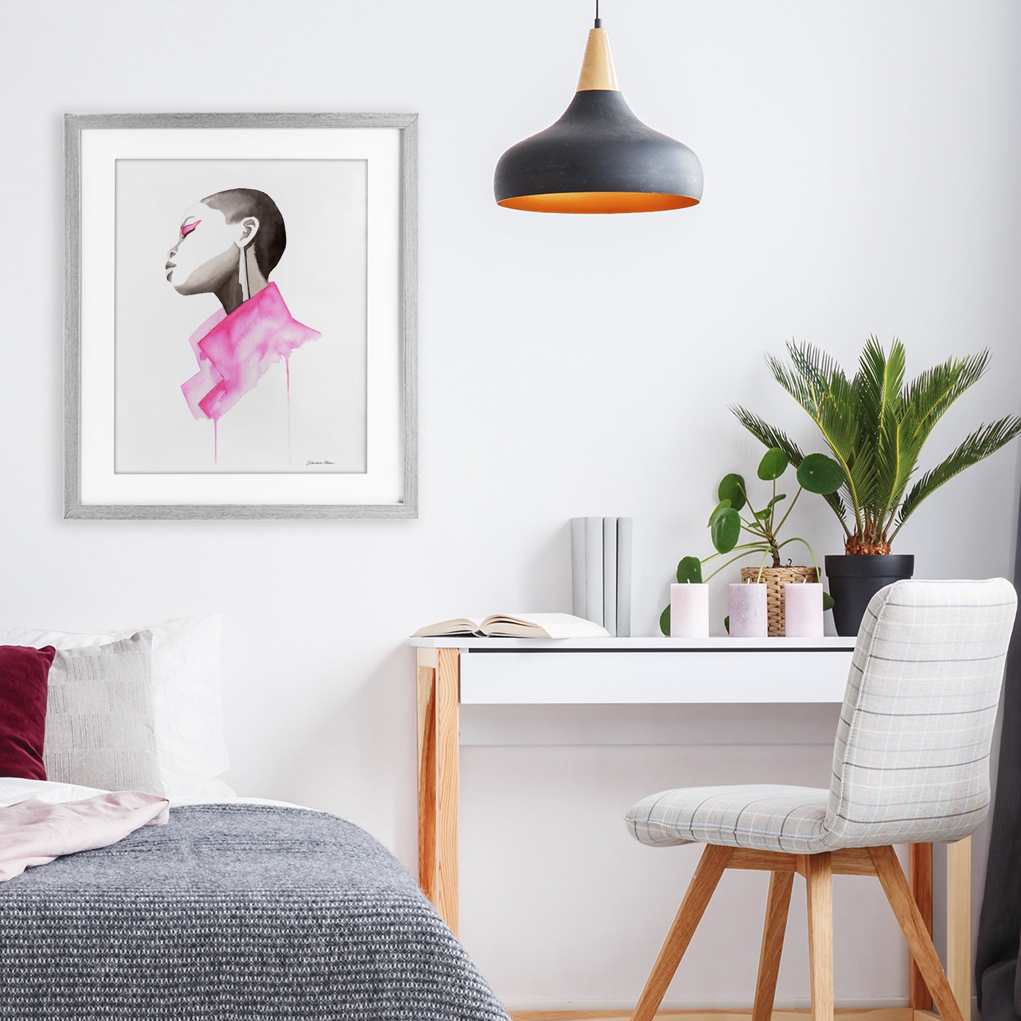 Stupell Industries Pink Jacket Elegance Portrait Gray Framed Print Under Glass, design by Simone Elum