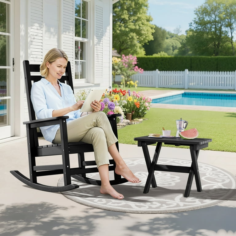 Serwall Outdoor Folding Side Table, Black Adirondack photo 3