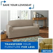 Mainstays Pixel 1-Piece Stretch Loveseat Slipcover, Sand