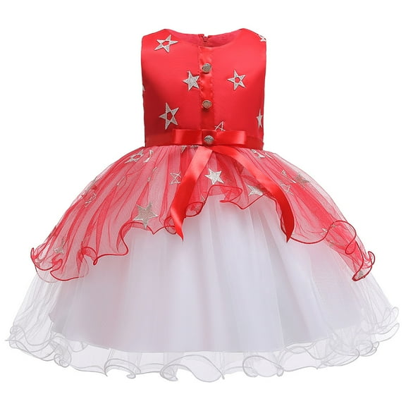 Girls Red and White Gown Dress with Flower without Sleeves For Wedding, Pageant, Graduation, Birthday, Prom, Thanksgiving, Christmas, Eid and New Year ages 4-11 years old.