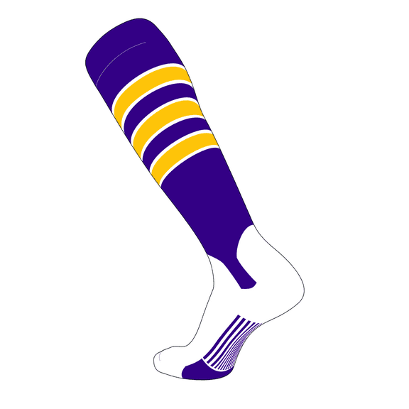 TCK Elite Baseball Knee High Stirrup Socks (D, 5in) Purple, White, Gold (Purple, White, Gold, M)
