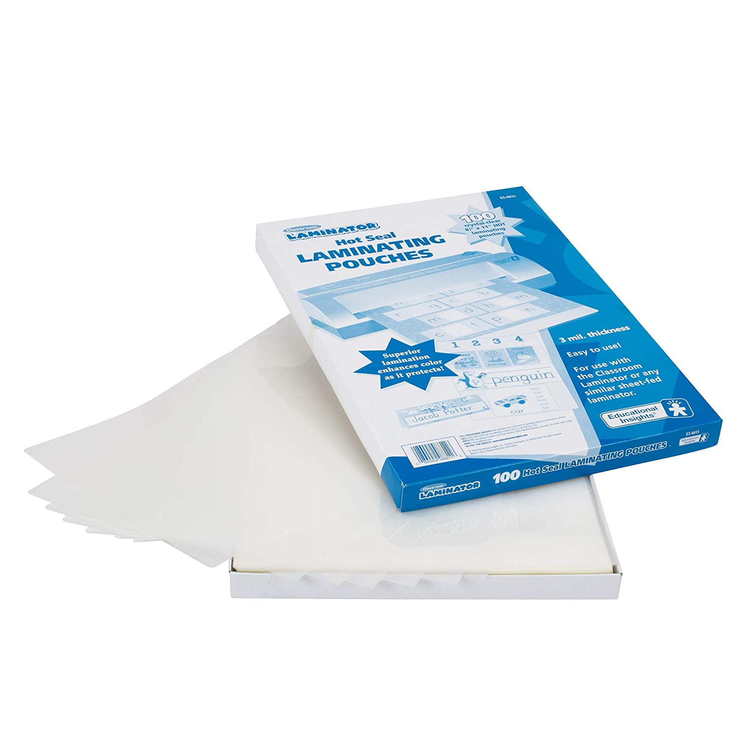 Educational Insights Classroom Laminator 8.5" X 11" Hot Laminating Pouches, (100 pieces)