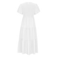 thumbnail image 5 of IROINNID Savings Wedding Guest Dresses for Women Evening Night Formal Fall Dress Sexy Summer Short Sleeve Round Neck Solid Color Pleated Dress Trendy A-Line Dress,White, 5 of 6