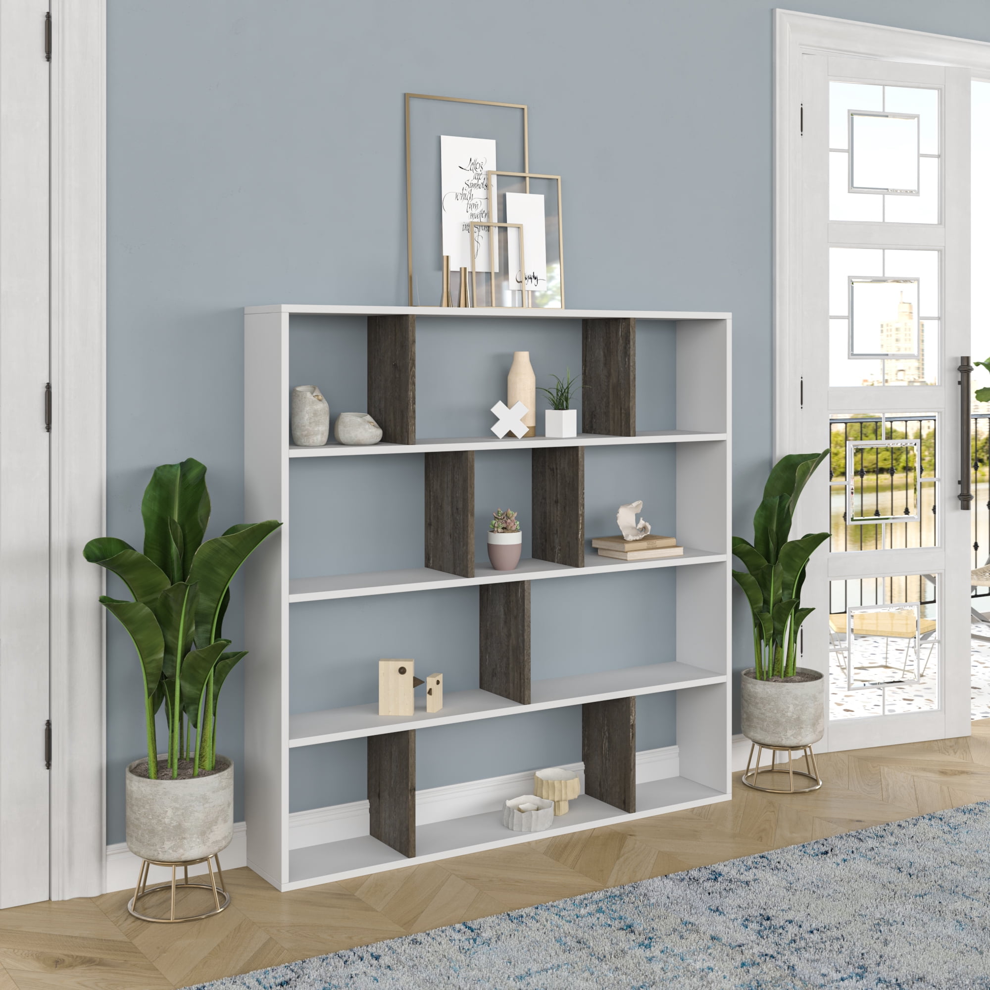 Ada Home Decor Hobdi 4 Tier Open Shelf Cube Modern Bookcase, White/Anthracite