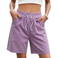 thumbnail image 2 of VBVC Women's Cotton Bermuda Sweat Shorts , Drawstring High Waisted Shorts For Women,Ladies' Knee Length Shorts with Pockets,Purple,XS-2XL, 2 of 7
