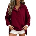 thumbnail image 4 of Visaly Mock Neck Sweatshirt for Women Trendy Oversized Top Trendy Tunic Sweatshirt Basic Pullover Shirts Trendy Long Sleeve Sweatshirts Baggy Sweatshirt Breathable Sweatshirt Wine 3Xl, 4 of 6