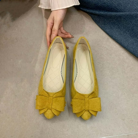 Xysaqa Shoes for Women  House Shoes for Women Women s Spring and Summer New Shallow Mouth Suede Bow Slip-on Flat Shoes Womens Flats on Clearance