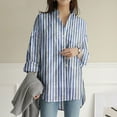 thumbnail image 2 of Baberdicy Womens Shirts Top Women's Long Casual Sleeve Striped Printed Slit Shirt Button Women Shirts Blouses for Women Blue, 2 of 8