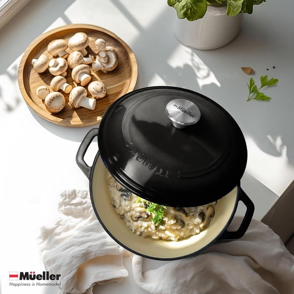 6 Quart Enameled Cast Iron Dutch Oven, Heavy-Duty Oven-Safe up to 500°F, All Cooktops Compatible, Black