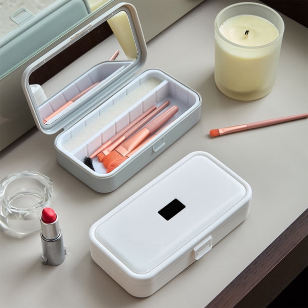 Caja De Plástico Para Guardar Brochas De Maquillaje Caja de almacenamiento para brochas de maquillaje, color gris, gran capacidad, portátil, con espejo para cosméticos y brochas (1 unidad). JASKFLY