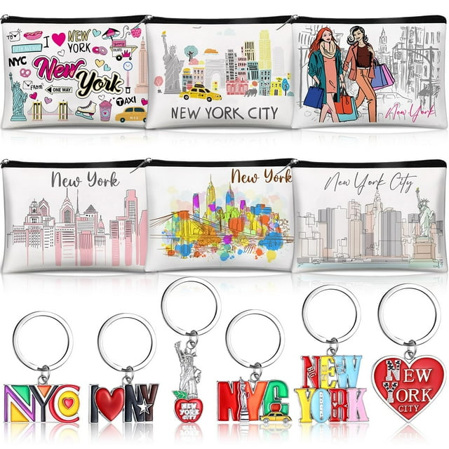 Set de recuerdo Landical New York 6 bolsas de cosméticos con 6 llaveros para mujer