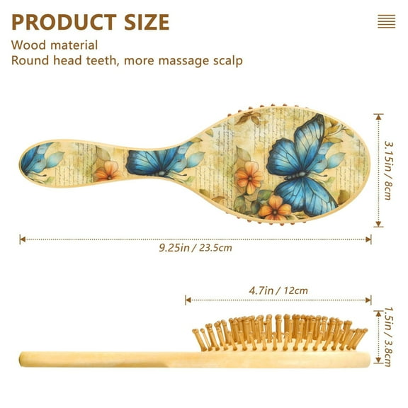 YAZAOO Soft Hair Brush Hair Comb Detangler Drawing Blue Butterfly Smoothing Hair Care Beauty Gift