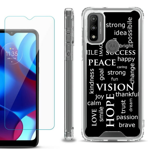 Shockproof Bumper Phone Case for Motorola Moto G Pure, with Tempered Glass Screen Protector, by OneToughShield ® - Positive Words