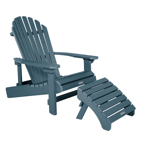 Highwood 2-pc King Hamilton Adirondack Set with 1 Folding Adirondack Ottoman - Folding and Reclining, Outdoor, Eco-friendly, Synthetic Wood