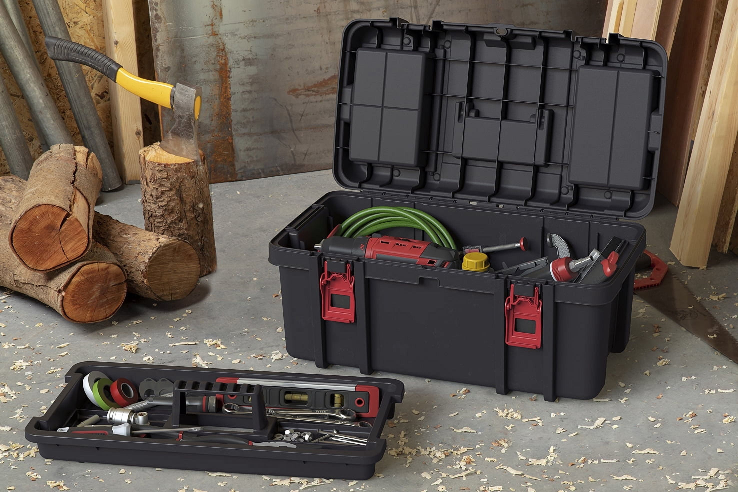 Hyper Tough 22-inch Toolbox, Plastic Tool and Hardware Storage, Black