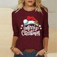 thumbnail image 2 of Bcresic Christmas Shirts for Women Glitter Light Up Xmas Tree Print 3/4 Sleeve Tops Cotton Crewneck Pullover Blouse Cute Classic Basic Tee Shirt Christmas Holiday Gifts Tunic Tshirt,#02_Wine,X-Large, 2 of 4