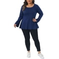 thumbnail image 2 of Agnes Orinda Women's Plus Size Tunic Blouse High Low Hem Long Bell Sleeve Crew Neck Casual Flared Top 3X Dark Blue, 2 of 6