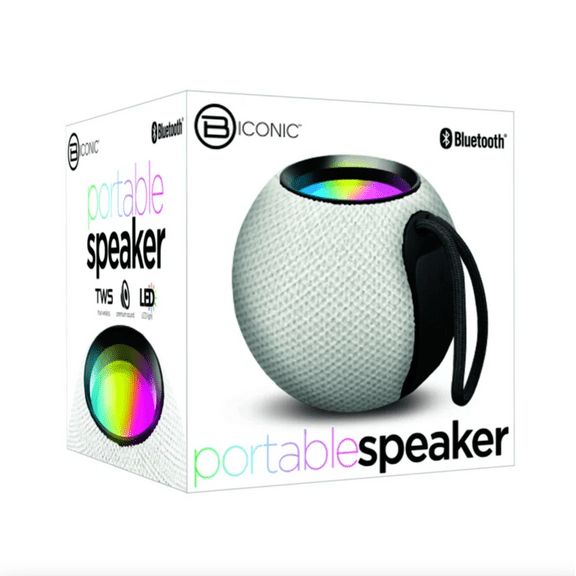Biconic Round Handheld Fabric Portable Speaker in Grey with LED Lights