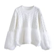 thumbnail image 3 of WRKEKC Women's Fringe Cable Knit Pullover Sweater Long Sleeve Crewneck Retro Casual Cozy Chunky Style Sweaters for Women, 3 of 10