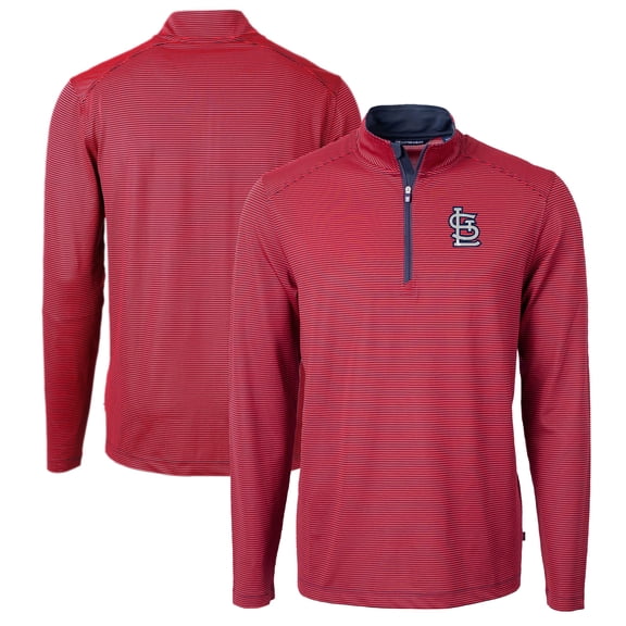 Men's Cutter & Buck Red/Navy St. Louis Cardinals Virtue Eco Pique Micro Stripe Big & Tall Recycled Quarter-Zip Pullover
