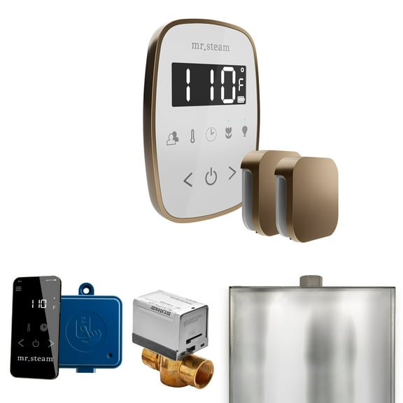 Mr Steam ButlerFlex Max Steam Shower Pkg w/TempoFlex Control and Steamhead in White Nouveau Bronze