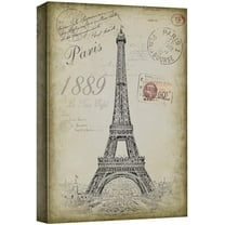 wall26 Canvas Print Wall Art Vintage Eiffel Tower Sketch with Typography Transportation Cultural Drawings Realism Chic Scenic Relax/Calm Multicolor for Living Room, Bedroom, Office - 12"x18&quot