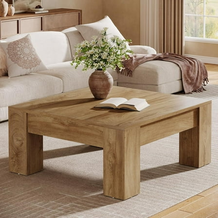Tribesigns Square Coffee Table, 39-Inch Farmhouse Wood Coffee Table with Sturdy Legs for Living Room, Natural