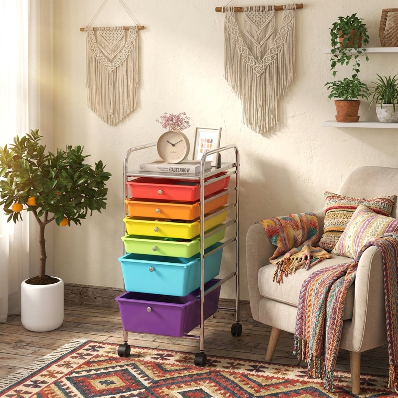 Furnibear 6 Drawers Rolling Storage Cart Organizer Multi for Home Office Craft Room Classroom, Multicolor
