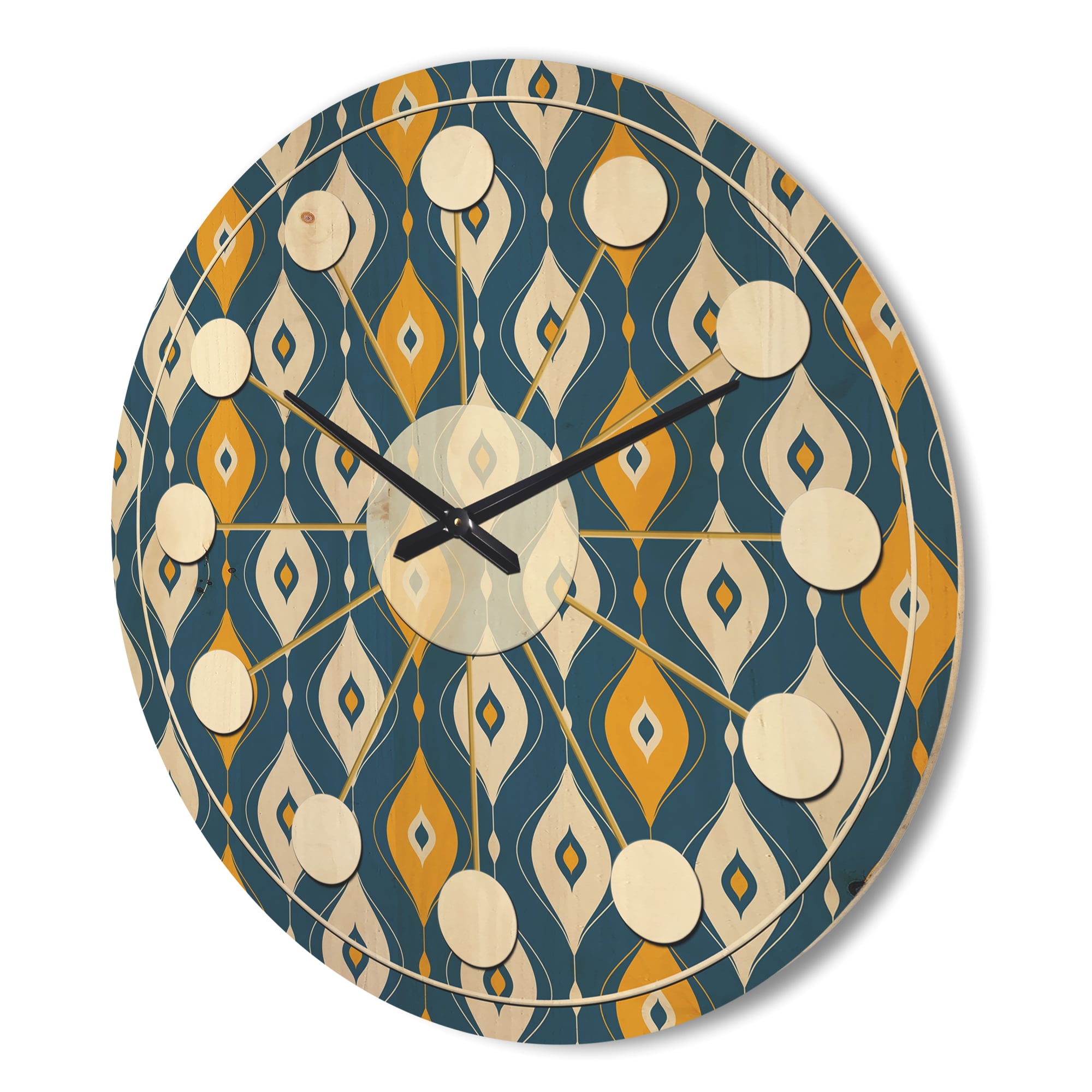 Designart 'Abstract Retro Pattern II' Mid-Century Modern Wood Wall Clock